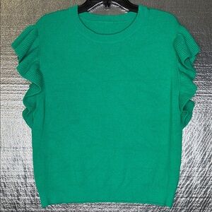 Source Unknown Green Ruffle Sleeve Sweater